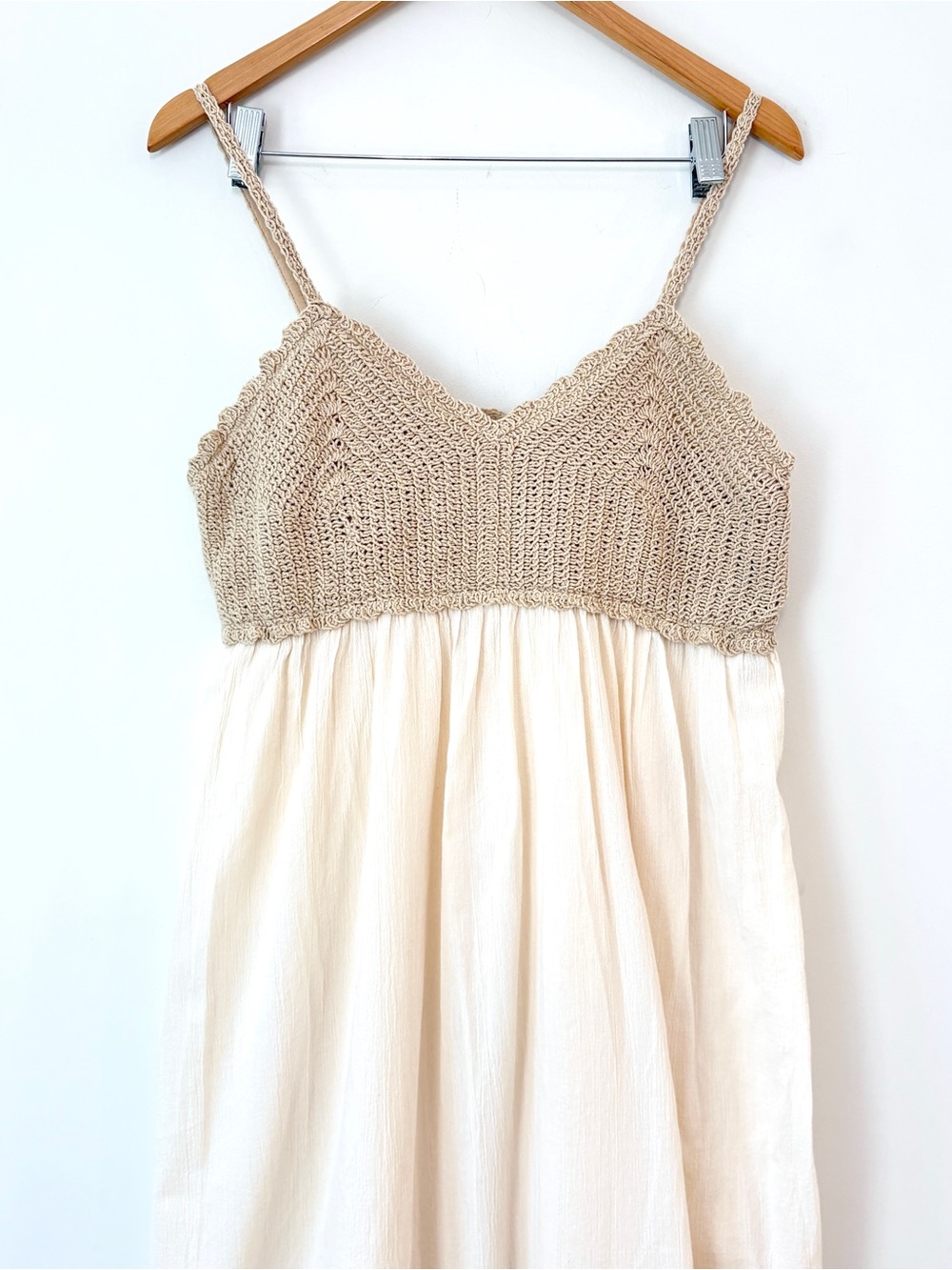 Zara Crochet Knit Midi Dress Cream Cotton Gauze Cottagecore Sz M Boho Beach - Picture 2 of 10